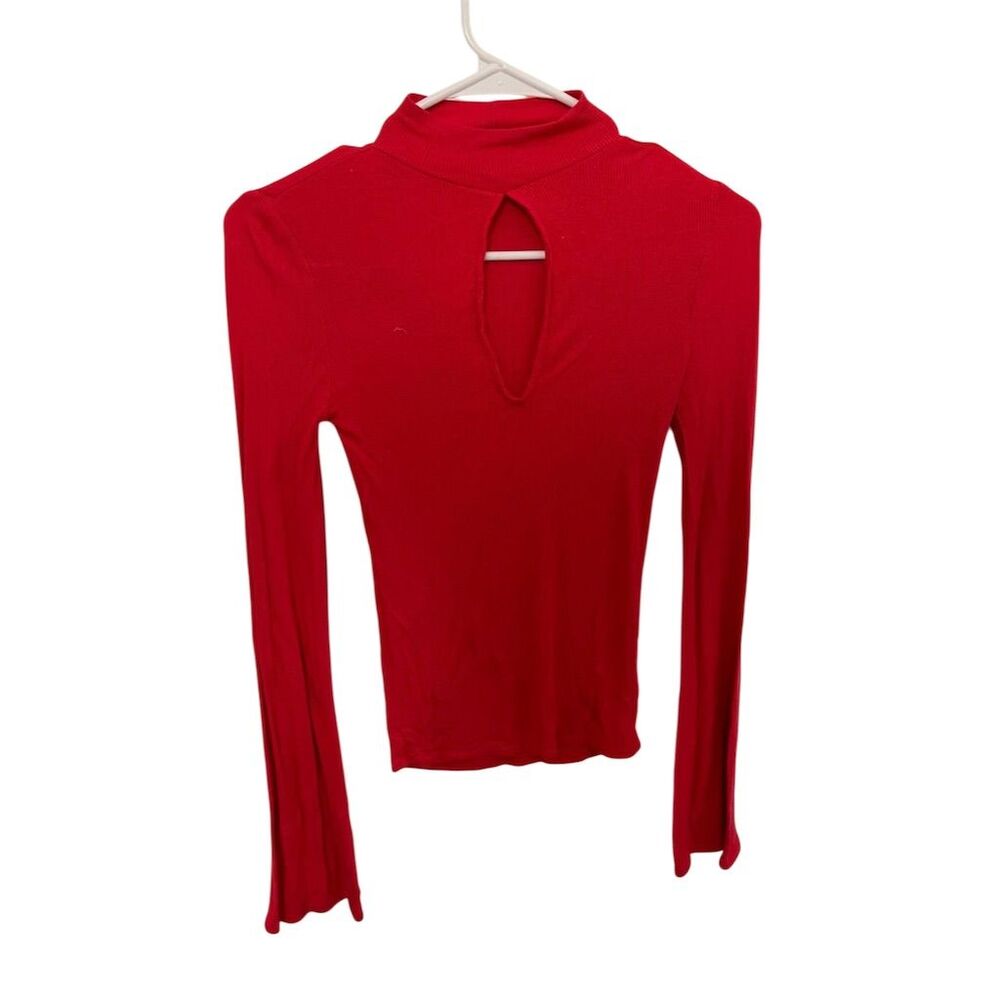 Express Women's XS Red Mock Neck Long Sleeve Cutout Tee Casual